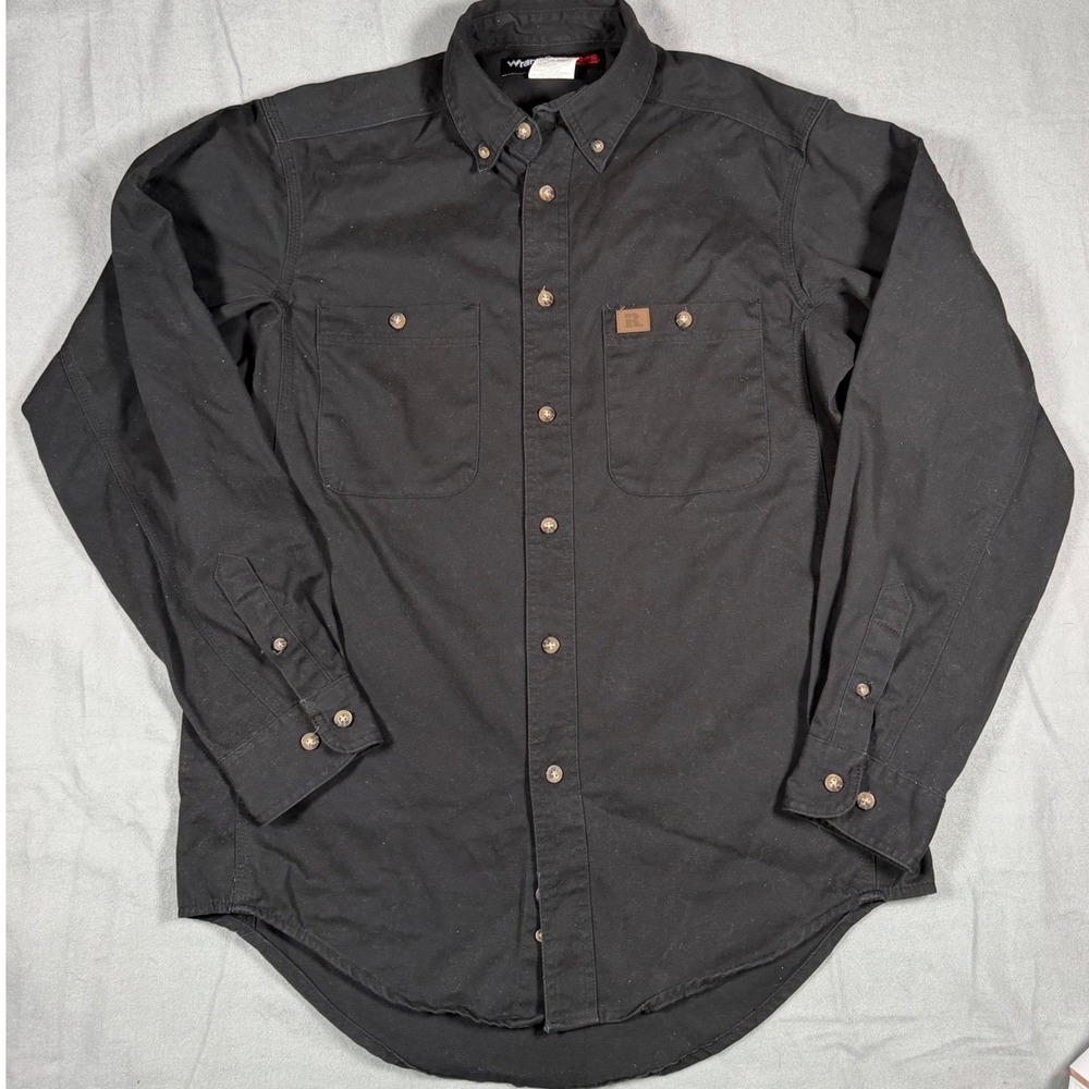 Wrangler RIGGS Workwear Mens Black Long Sleeve Button Down Shirt 3W501BK Size M